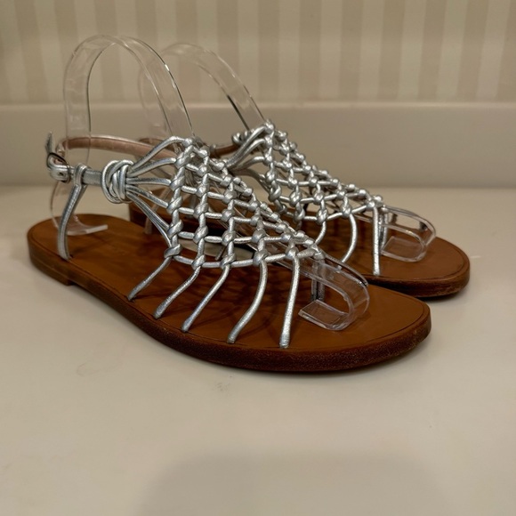 Stuart Weitzman Seaside Silver Metallic Leather Gladiator Sandals Size 8.5 - Picture 2 of 14